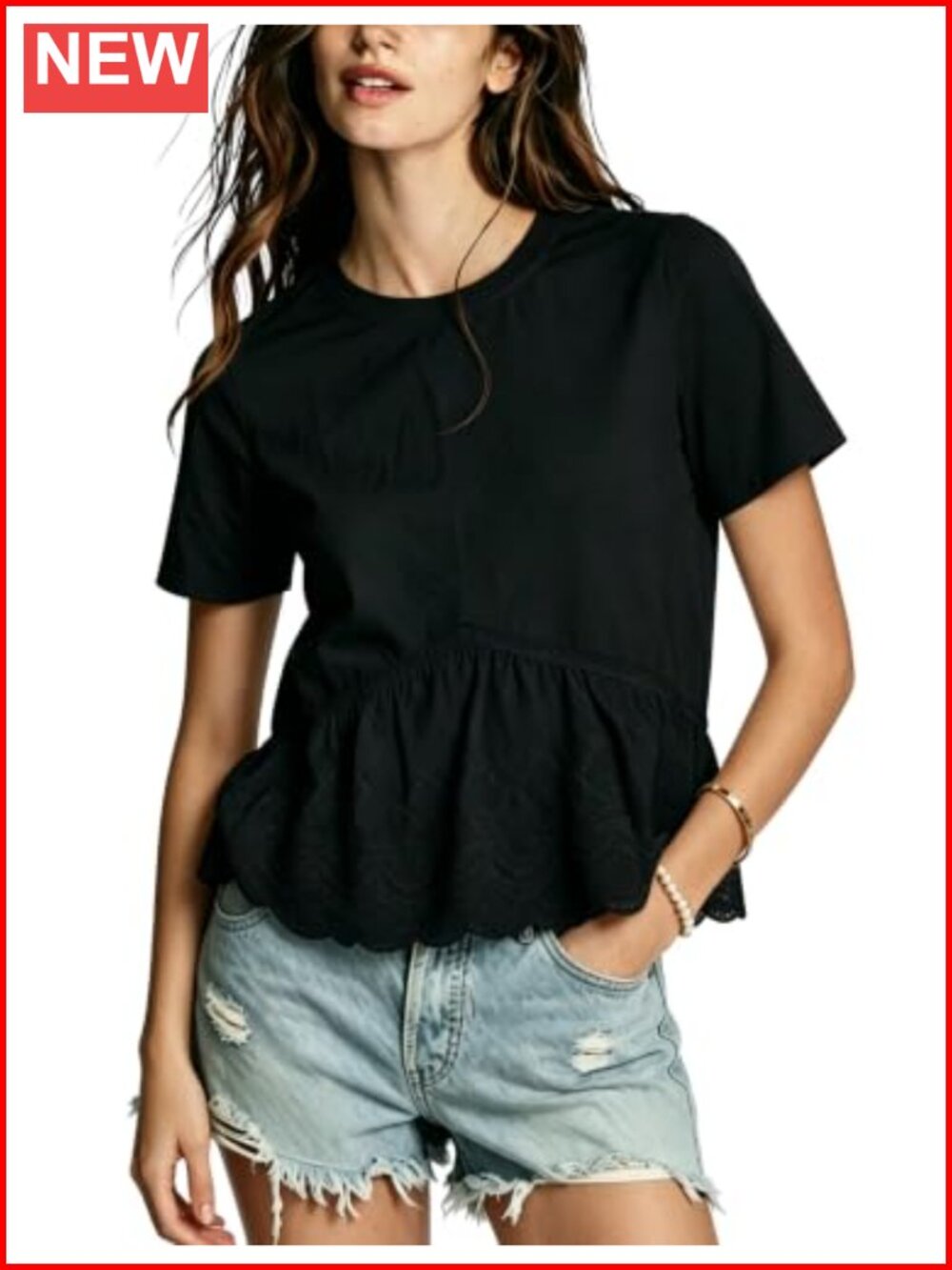 Babydoll Crop Top Embroidered Blouse Casual Cotton